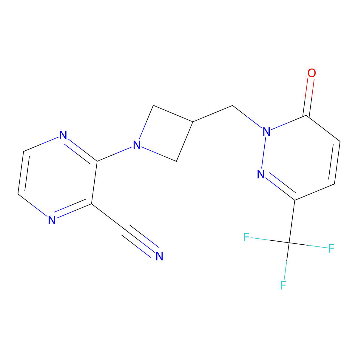 3-(3-{[6-Oxo-3-(trifluoromethyl)-1,6-dihydropyridazin-1-yl]methyl}azetidin-1-yl)pyrazine-2-carbonitrile molecular structure, CAS 3054574-51-2