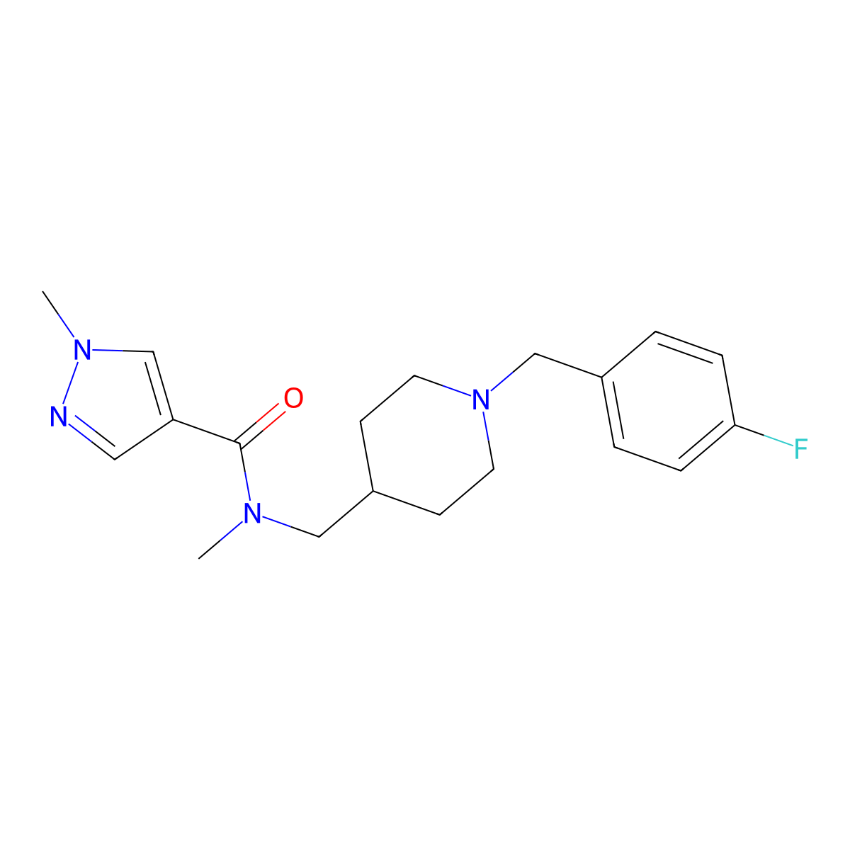 N-({1-[(4-fluorophenyl)methyl]piperidin-4-yl}methyl)-N,1-dimethyl-1H-pyrazole-4-carboxamide molecular structure, CAS 3054574-52-3