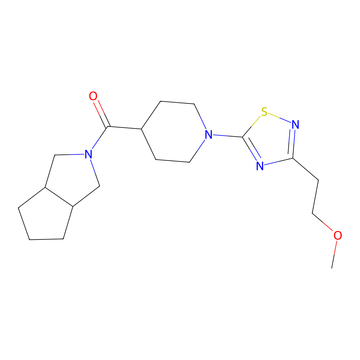 1-[3-(2-Methoxyethyl)-1,2,4-thiadiazol-5-yl]-4-{octahydrocyclopenta[c]pyrrole-2-carbonyl}piperidine molecular structure, CAS 3054574-53-4