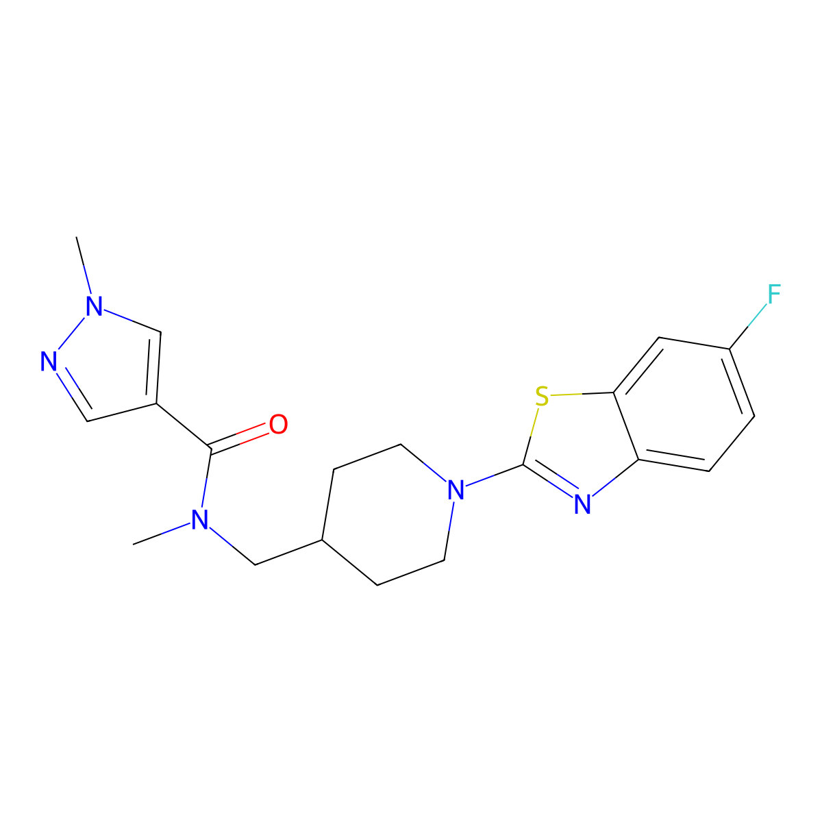 N-{[1-(6-fluoro-1,3-benzothiazol-2-yl)piperidin-4-yl]methyl}-N,1-dimethyl-1H-pyrazole-4-carboxamide molecular structure, CAS 3054574-54-5