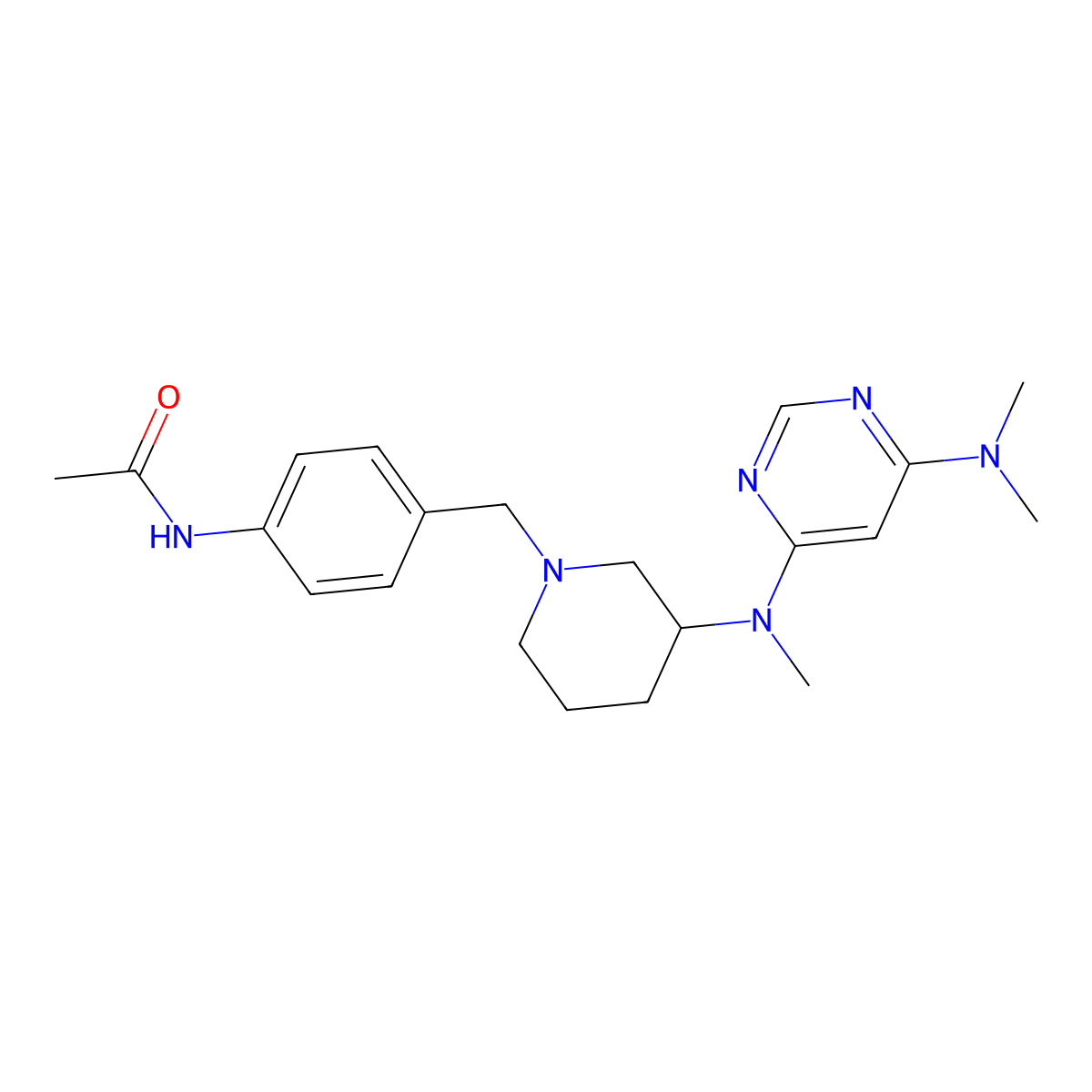 N-{4-[(3-{[6-(dimethylamino)pyrimidin-4-yl](methyl)amino}piperidin-1-yl)methyl]phenyl}acetamide molecular structure, CAS 3054574-56-7