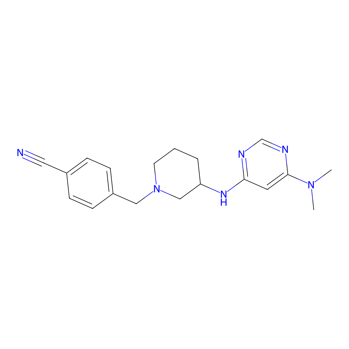 4-[(3-{[6-(Dimethylamino)pyrimidin-4-yl]amino}piperidin-1-yl)methyl]benzonitrile molecular structure, CAS 3054574-58-9