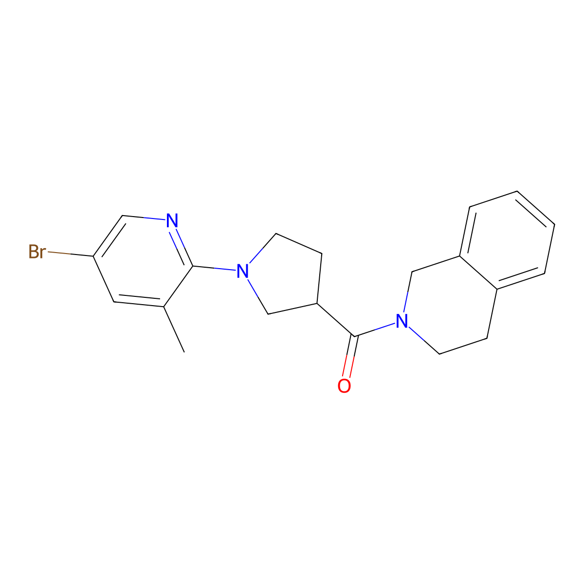 2-[1-(5-Bromo-3-methylpyridin-2-yl)pyrrolidine-3-carbonyl]-1,2,3,4-tetrahydroisoquinoline molecular structure, CAS 3054574-62-5