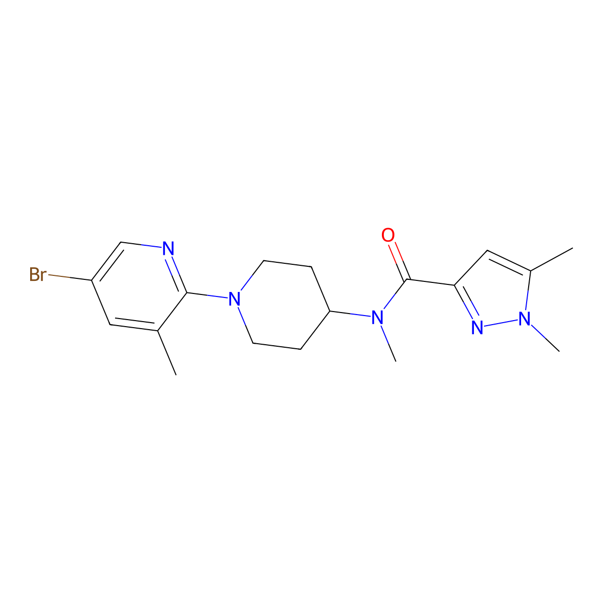 N-[1-(5-bromo-3-methylpyridin-2-yl)piperidin-4-yl]-N,1,5-trimethyl-1H-pyrazole-3-carboxamide molecular structure, CAS 3054574-63-6