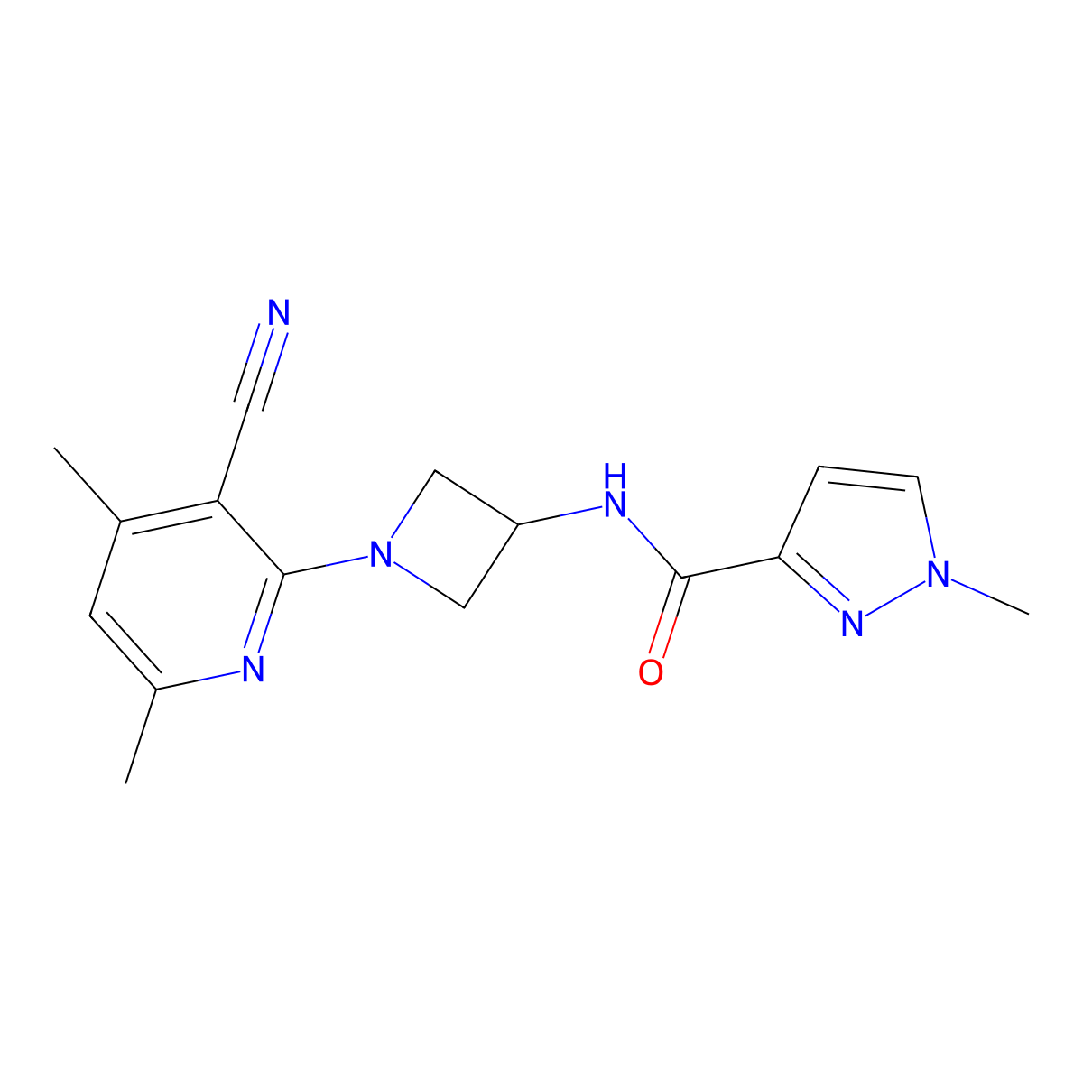 N-[1-(3-cyano-4,6-dimethylpyridin-2-yl)azetidin-3-yl]-1-methyl-1H-pyrazole-3-carboxamide molecular structure, CAS 3054574-64-7