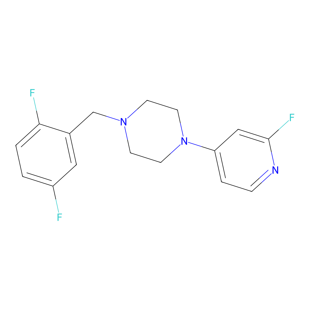 1-[(2,5-Difluorophenyl)methyl]-4-(2-fluoropyridin-4-yl)piperazine molecular structure, CAS 3054574-69-2
