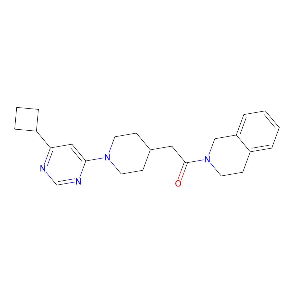 2-[1-(6-Cyclobutylpyrimidin-4-yl)piperidin-4-yl]-1-(1,2,3,4-tetrahydroisoquinolin-2-yl)ethan-1-one molecular structure, CAS 3054574-72-7