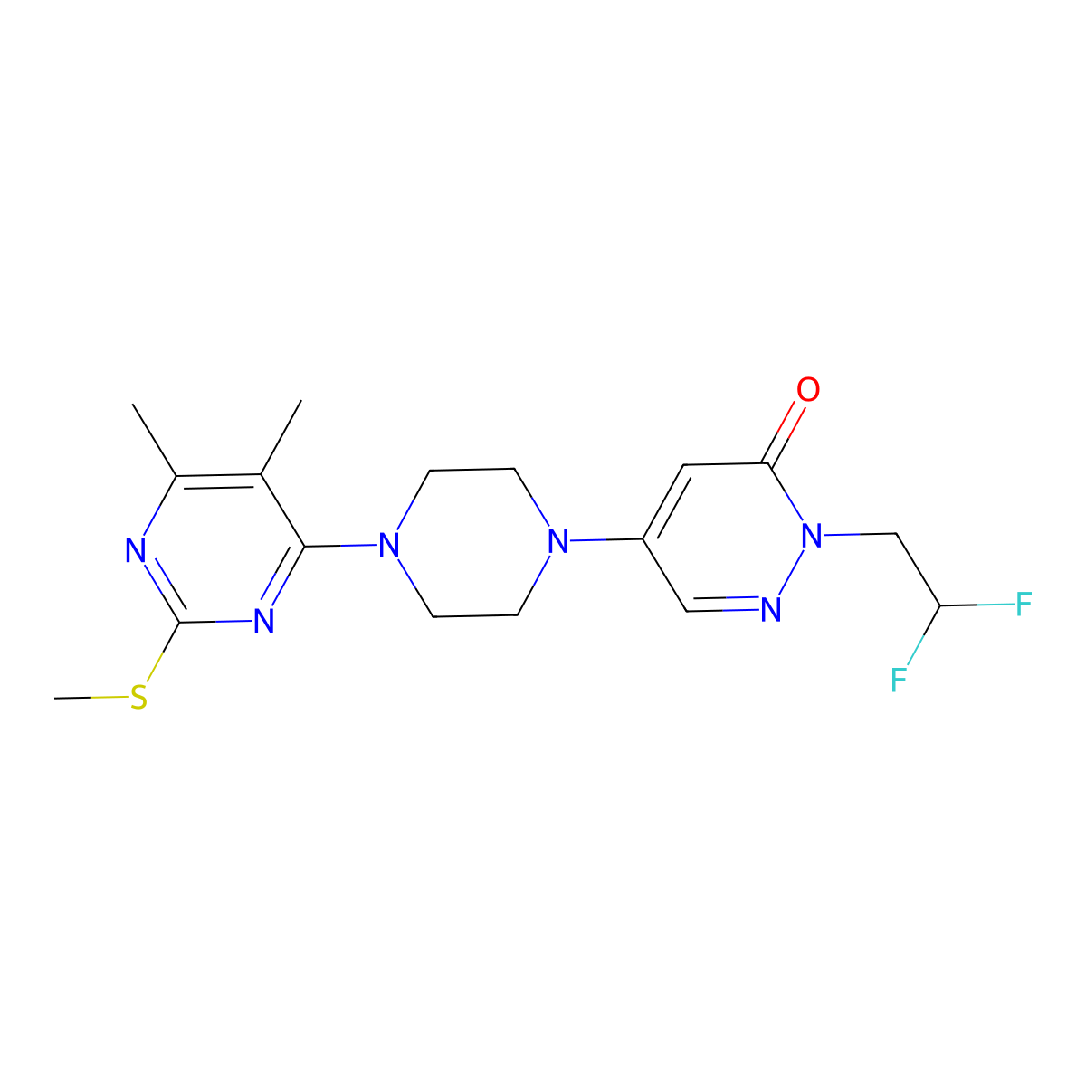 2-(2,2-Difluoroethyl)-5-{4-[5,6-dimethyl-2-(methylsulfanyl)pyrimidin-4-yl]piperazin-1-yl}-2,3-dihydropyridazin-3-one molecular structure, CAS 3054574-73-8