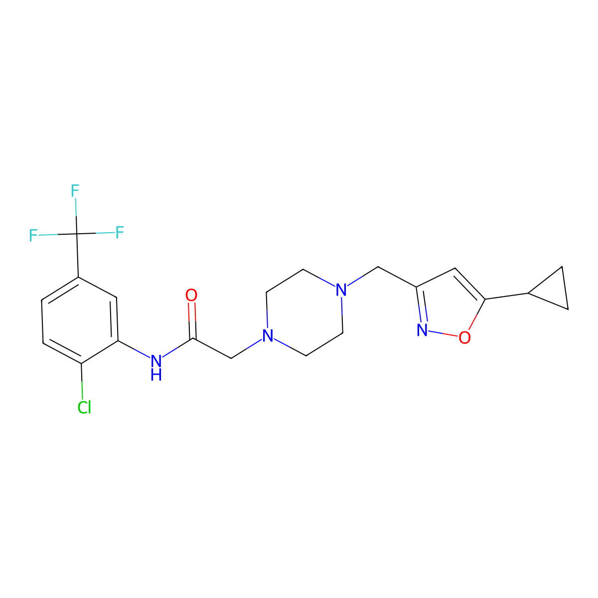 N-[2-chloro-5-(trifluoromethyl)phenyl]-2-{4-[(5-cyclopropyl-1,2-oxazol-3-yl)methyl]piperazin-1-yl}acetamide molecular structure, CAS 3054574-75-0