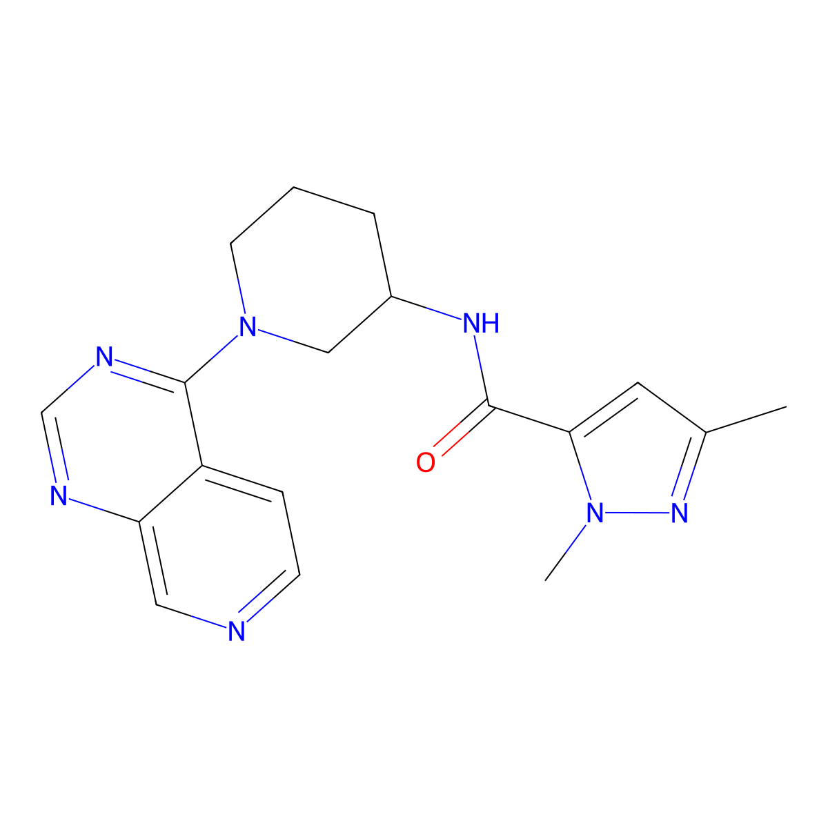1,3-dimethyl-N-(1-{pyrido[3,4-d]pyrimidin-4-yl}piperidin-3-yl)-1H-pyrazole-5-carboxamide molecular structure, CAS 3054574-81-8