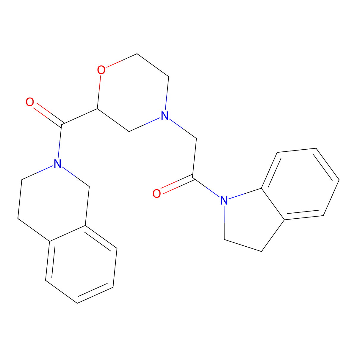 1-(2,3-dihydro-1H-indol-1-yl)-2-[2-(1,2,3,4-tetrahydroisoquinoline-2-carbonyl)morpholin-4-yl]ethan-1-one molecular structure, CAS 3054574-82-9