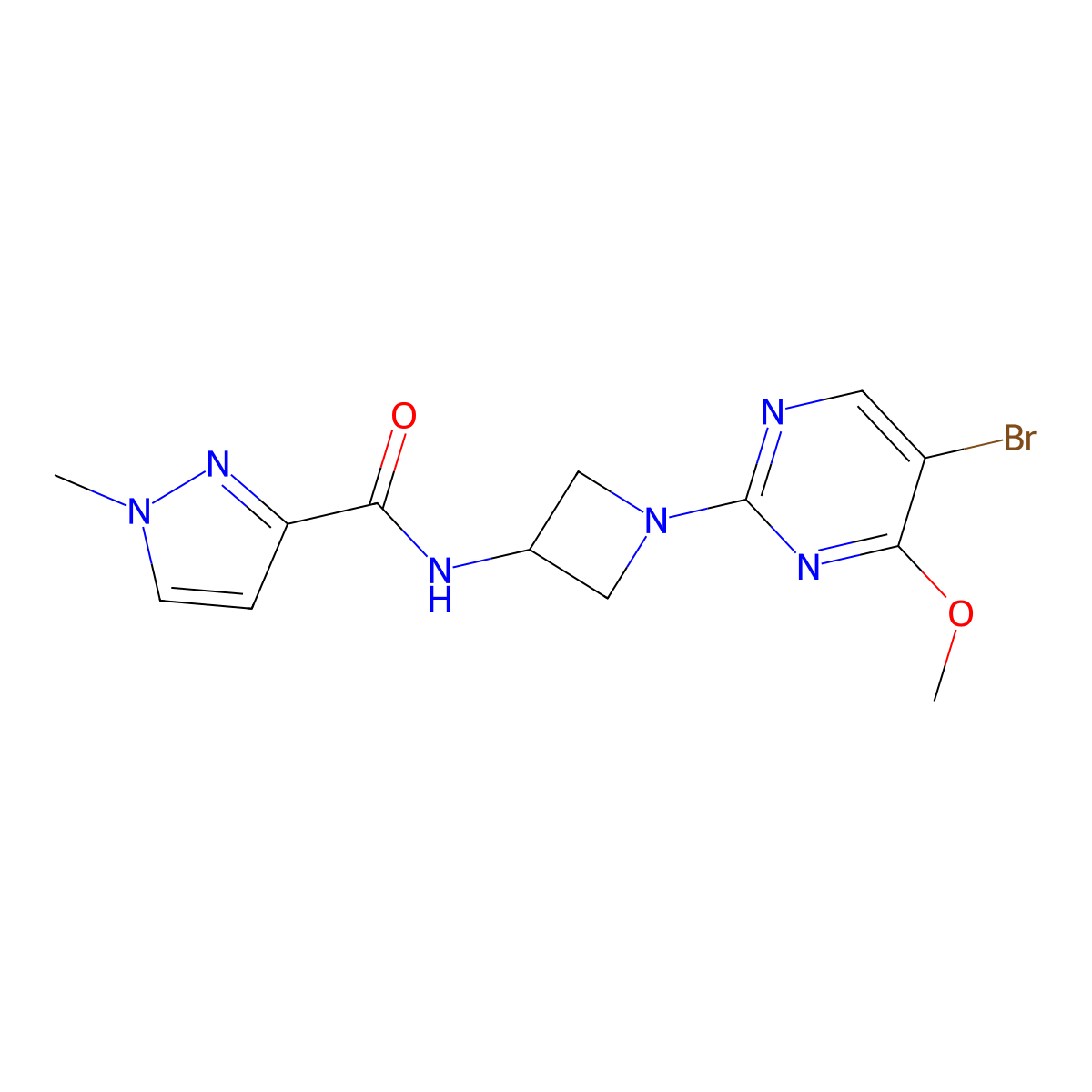 N-[1-(5-bromo-4-methoxypyrimidin-2-yl)azetidin-3-yl]-1-methyl-1H-pyrazole-3-carboxamide molecular structure, CAS 3054574-83-0