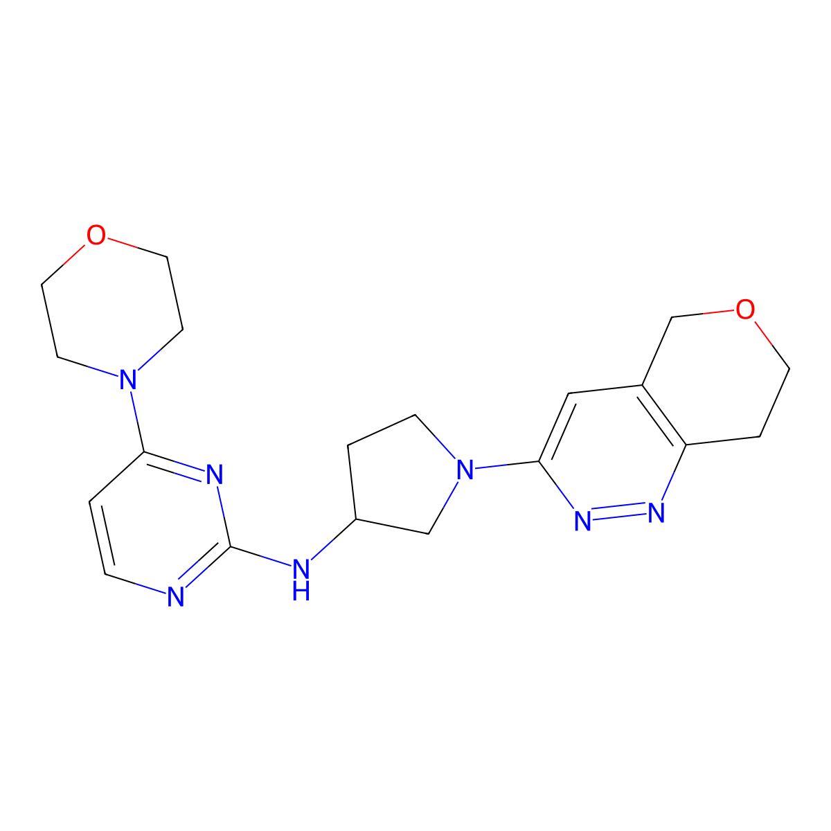 N-[1-(7,8-dihydro-5H-pyrano[4,3-c]pyridazin-3-yl)pyrrolidin-3-yl]-4-morpholin-4-ylpyrimidin-2-amine molecular structure, CAS 3054574-87-4