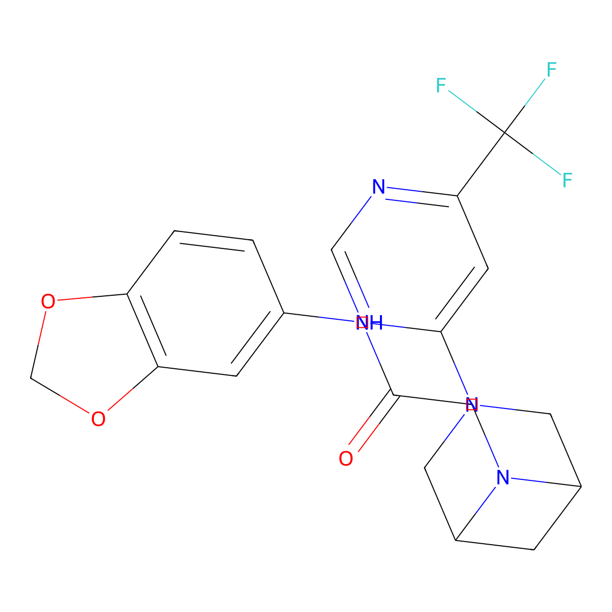 N-(2H-1,3-benzodioxol-5-yl)-2-{3-[6-(trifluoromethyl)pyrimidin-4-yl]-3,6-diazabicyclo[3.1.1]heptan-6-yl}acetamide molecular structure, CAS 3054574-88-5