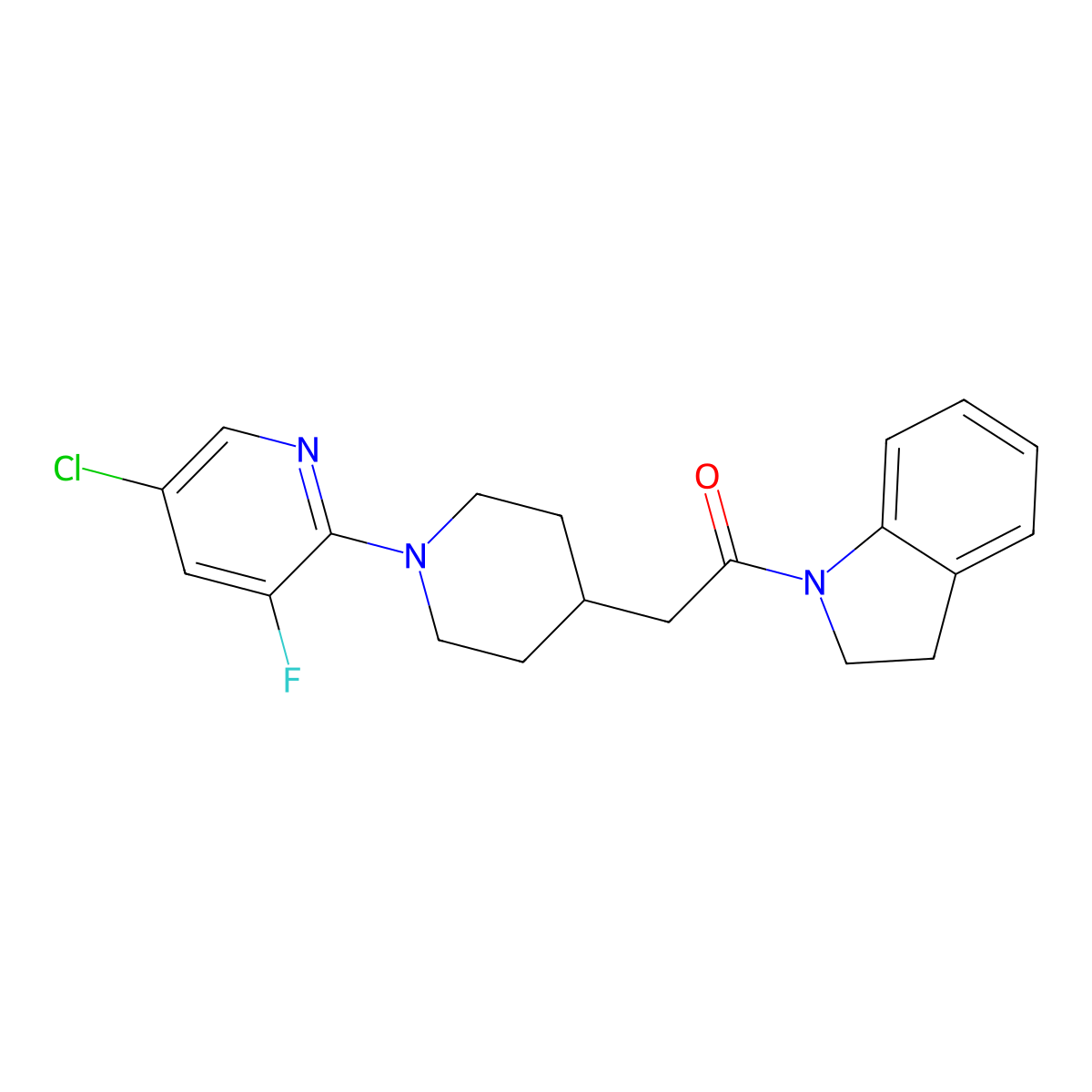 2-[1-(5-chloro-3-fluoropyridin-2-yl)piperidin-4-yl]-1-(2,3-dihydro-1H-indol-1-yl)ethan-1-one molecular structure, CAS 3054574-93-2