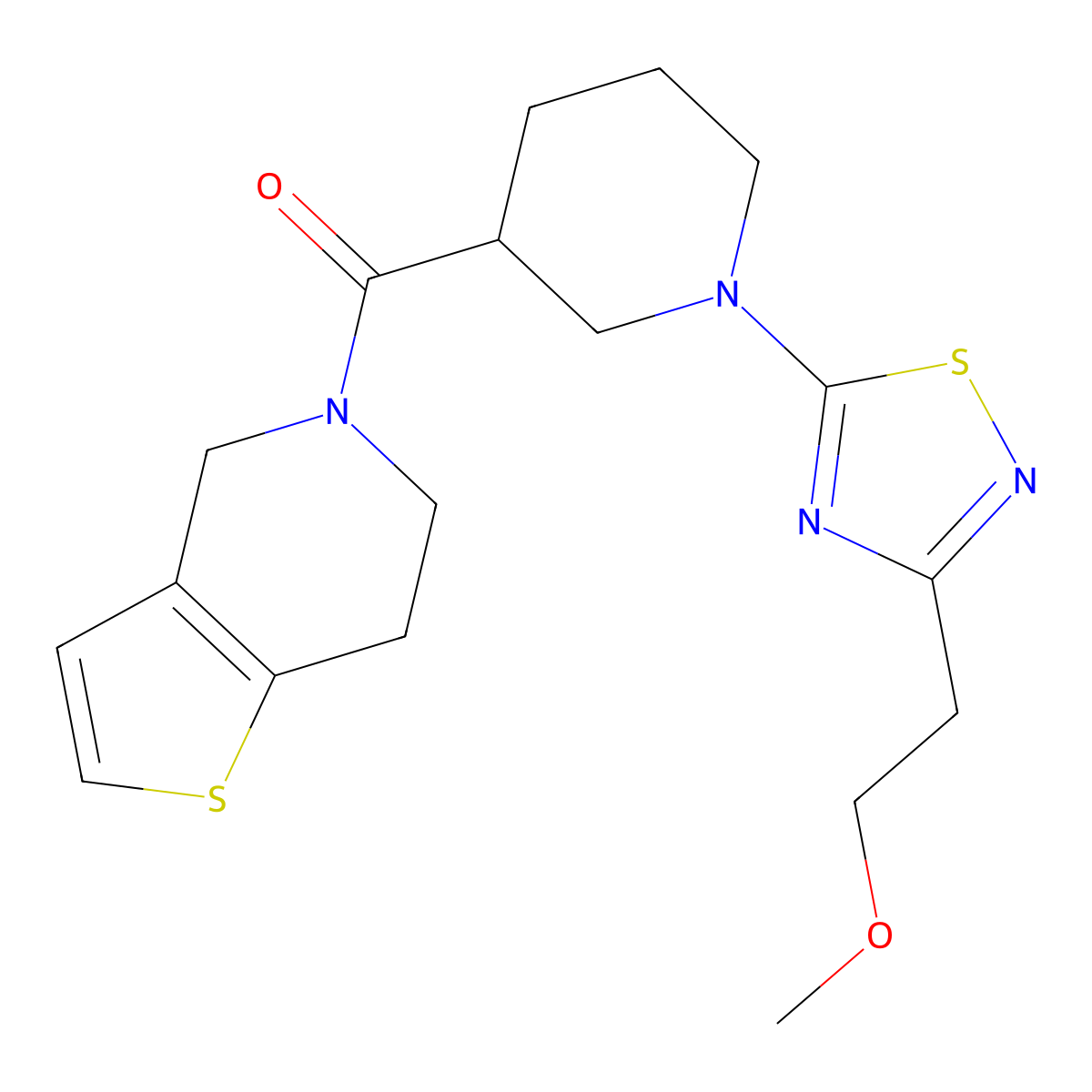 1-[3-(2-methoxyethyl)-1,2,4-thiadiazol-5-yl]-3-{4H,5H,6H,7H-thieno[3,2-c]pyridine-5-carbonyl}piperidine molecular structure, CAS 3054574-95-4