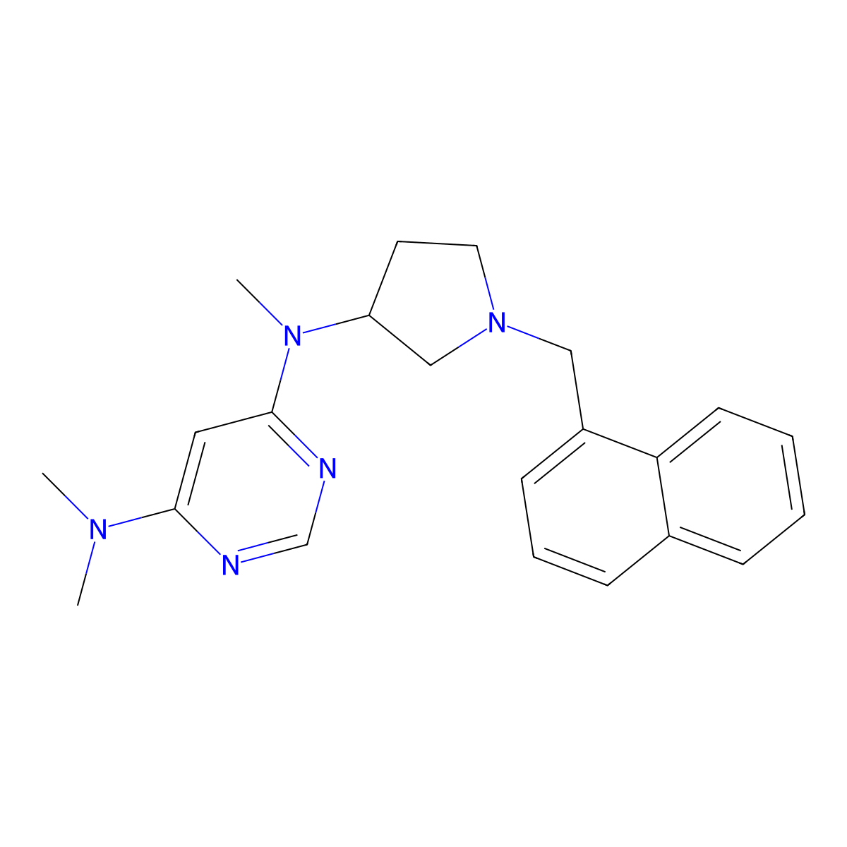 N4,N4,N6-trimethyl-N6-{1-[(naphthalen-1-yl)methyl]pyrrolidin-3-yl}pyrimidine-4,6-diamine molecular structure, CAS 3054574-97-6