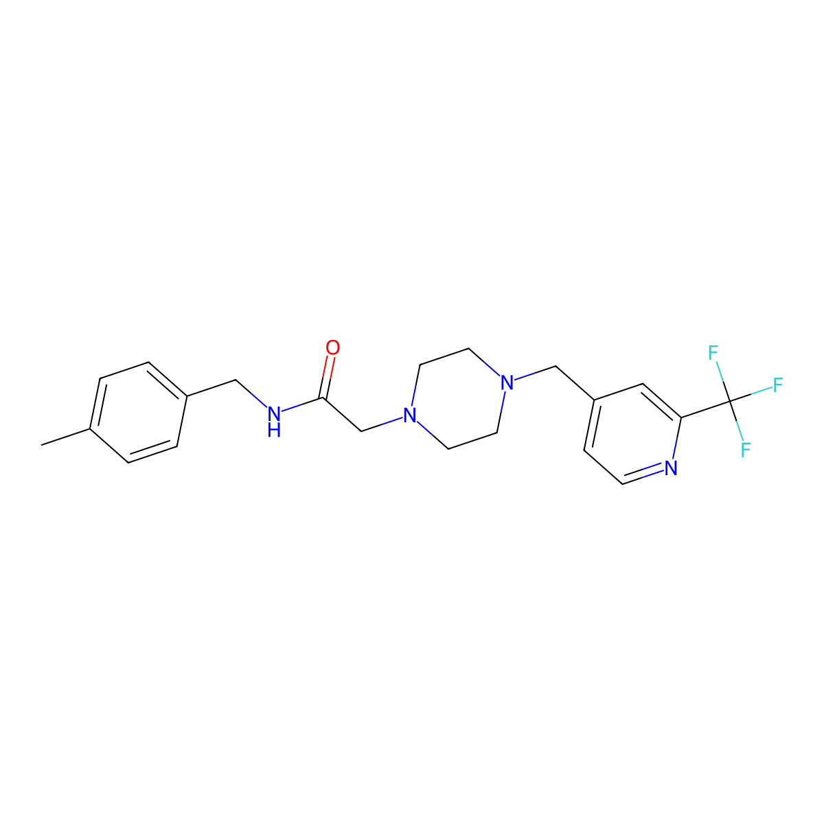 N-[(4-methylphenyl)methyl]-2-(4-{[2-(trifluoromethyl)pyridin-4-yl]methyl}piperazin-1-yl)acetamide molecular structure, CAS 3054575-02-6