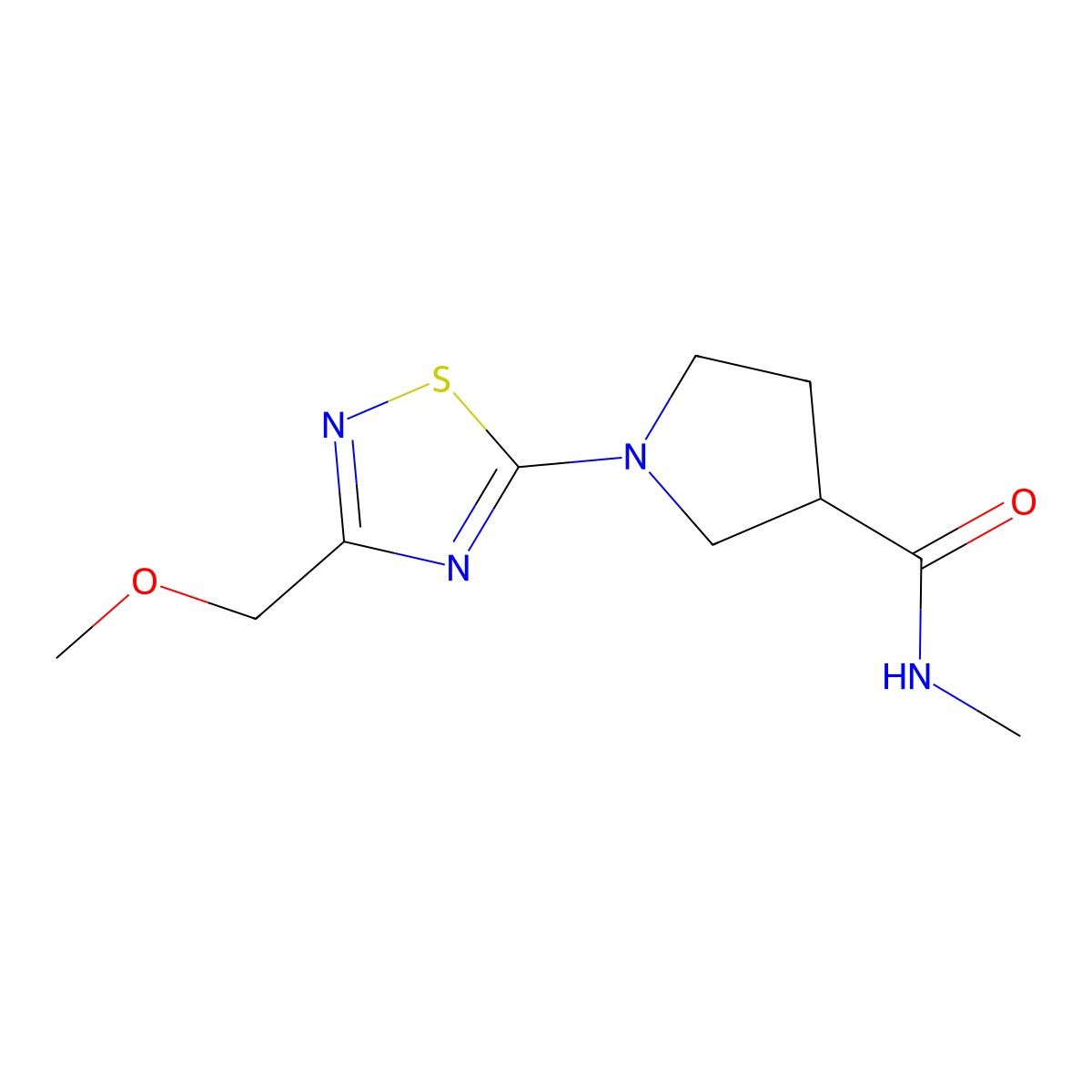 1-[3-(methoxymethyl)-1,2,4-thiadiazol-5-yl]-N-methylpyrrolidine-3-carboxamide molecular structure, CAS 3054575-03-7