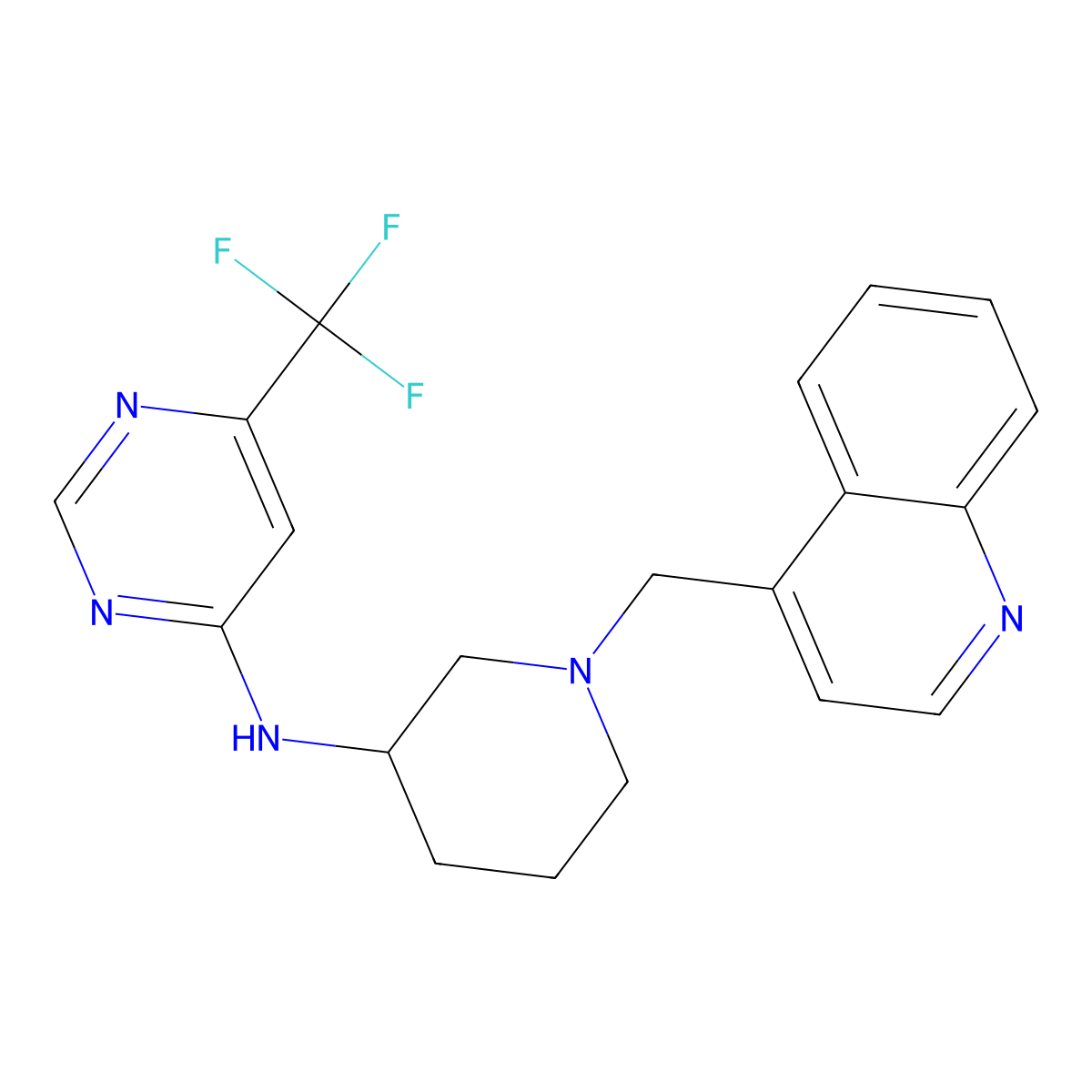 N-[1-(quinolin-4-ylmethyl)piperidin-3-yl]-6-(trifluoromethyl)pyrimidin-4-amine molecular structure, CAS 3054575-07-1