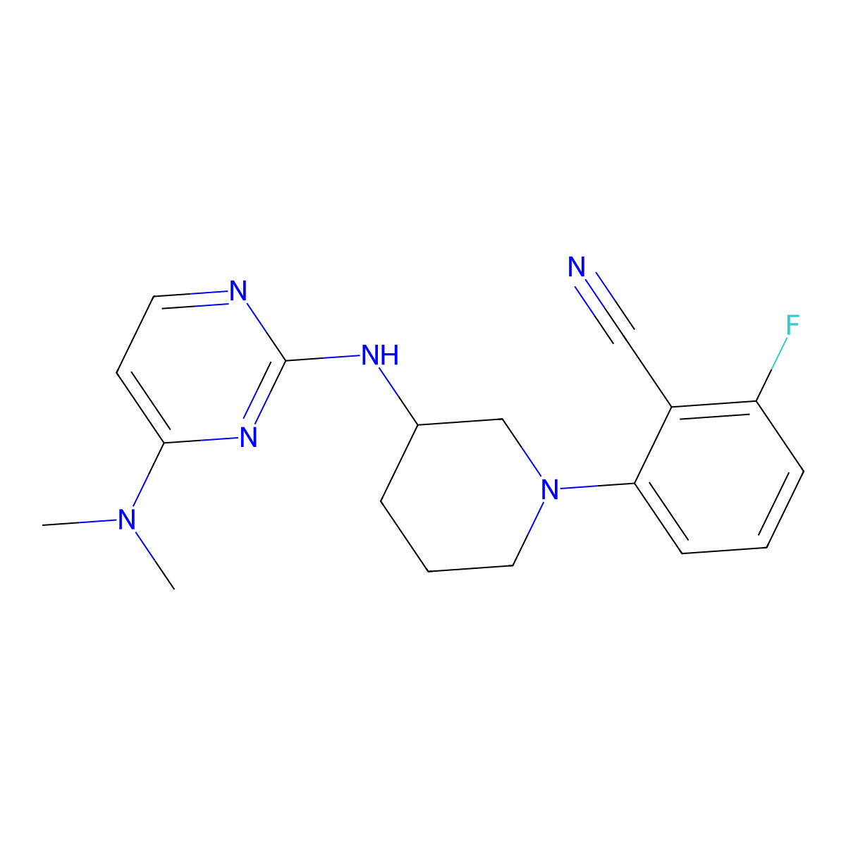 2-(3-{[4-(Dimethylamino)pyrimidin-2-yl]amino}piperidin-1-yl)-6-fluorobenzonitrile molecular structure, CAS 3054575-08-2