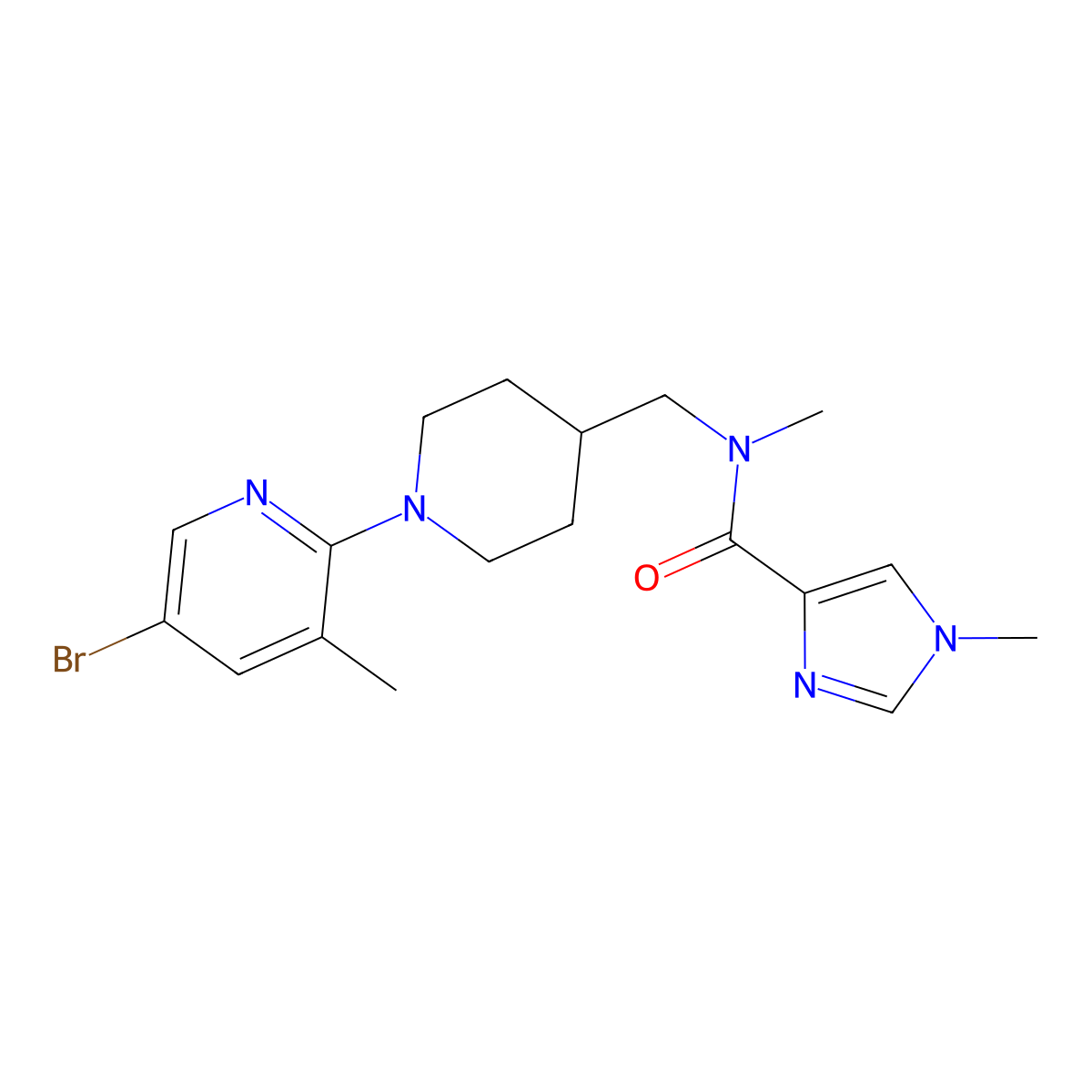 N-{[1-(5-bromo-3-methylpyridin-2-yl)piperidin-4-yl]methyl}-N,1-dimethyl-1H-imidazole-4-carboxamide molecular structure, CAS 3054575-13-9