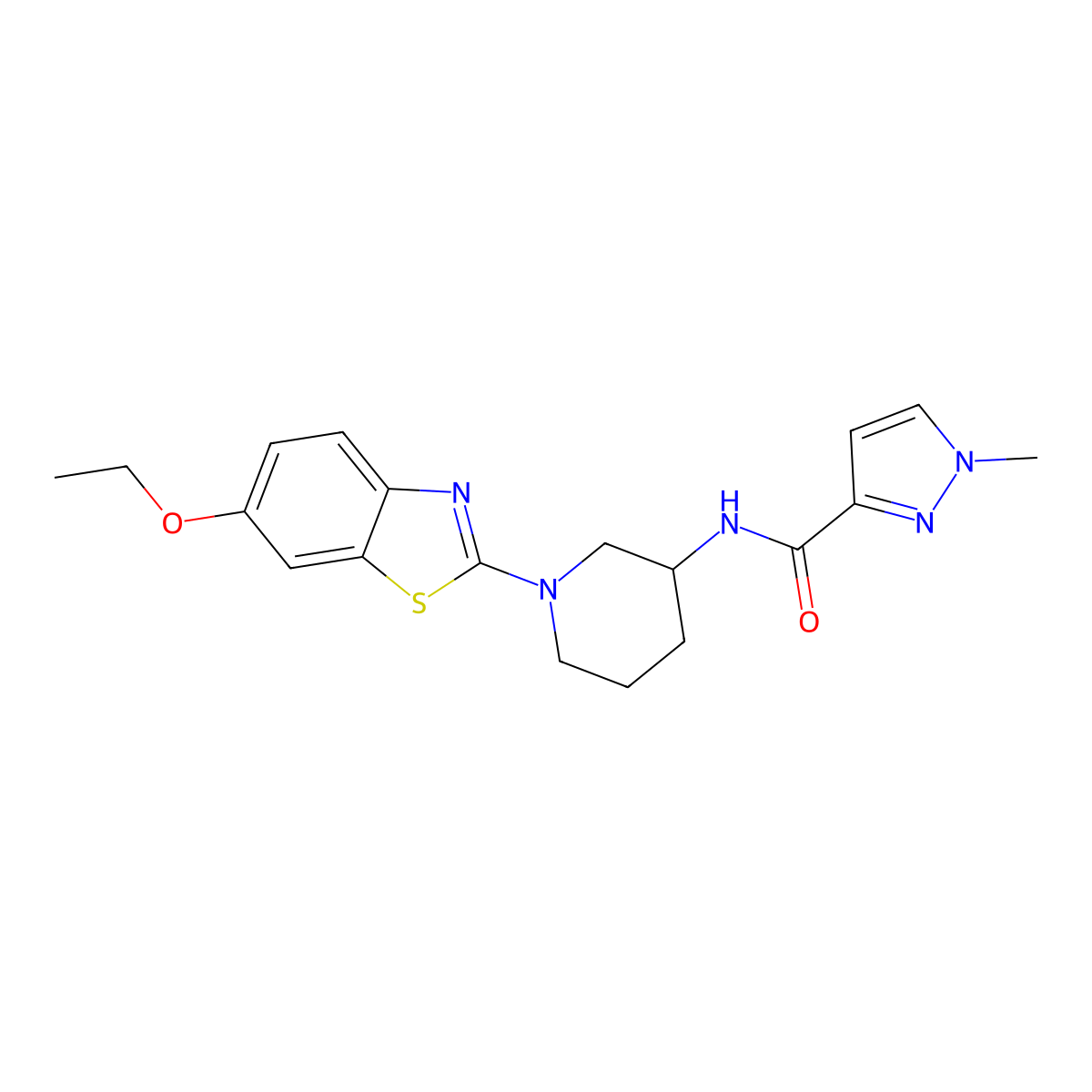 N-[1-(6-ethoxy-1,3-benzothiazol-2-yl)piperidin-3-yl]-1-methyl-1H-pyrazole-3-carboxamide molecular structure, CAS 3054575-15-1