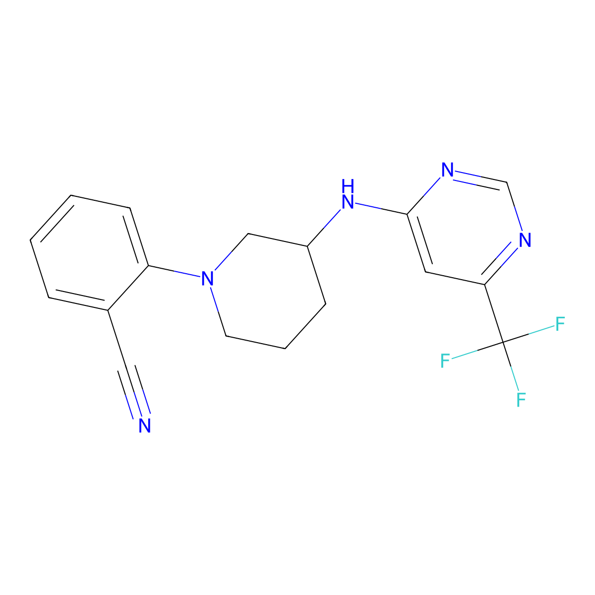 2-(3-{[6-(Trifluoromethyl)pyrimidin-4-yl]amino}piperidin-1-yl)benzonitrile molecular structure, CAS 3054575-19-5
