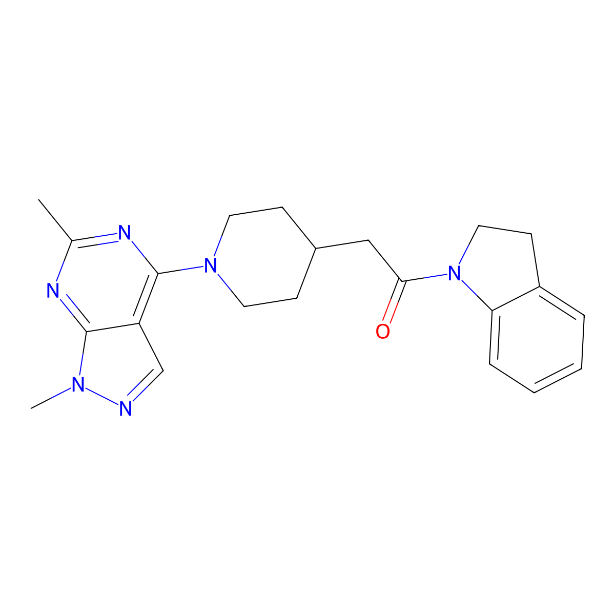 1-(2,3-dihydro-1H-indol-1-yl)-2-(1-{1,6-dimethyl-1H-pyrazolo[3,4-d]pyrimidin-4-yl}piperidin-4-yl)ethan-1-one molecular structure, CAS 3054575-21-9