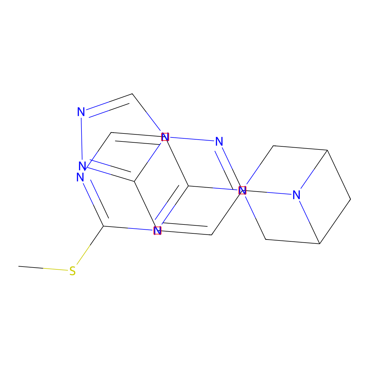 3-[2-(Methylsulfanyl)pyrimidin-4-yl]-6-{[1,2,4]triazolo[4,3-b]pyridazin-6-yl}-3,6-diazabicyclo[3.1.1]heptane molecular structure, CAS 3054575-22-0