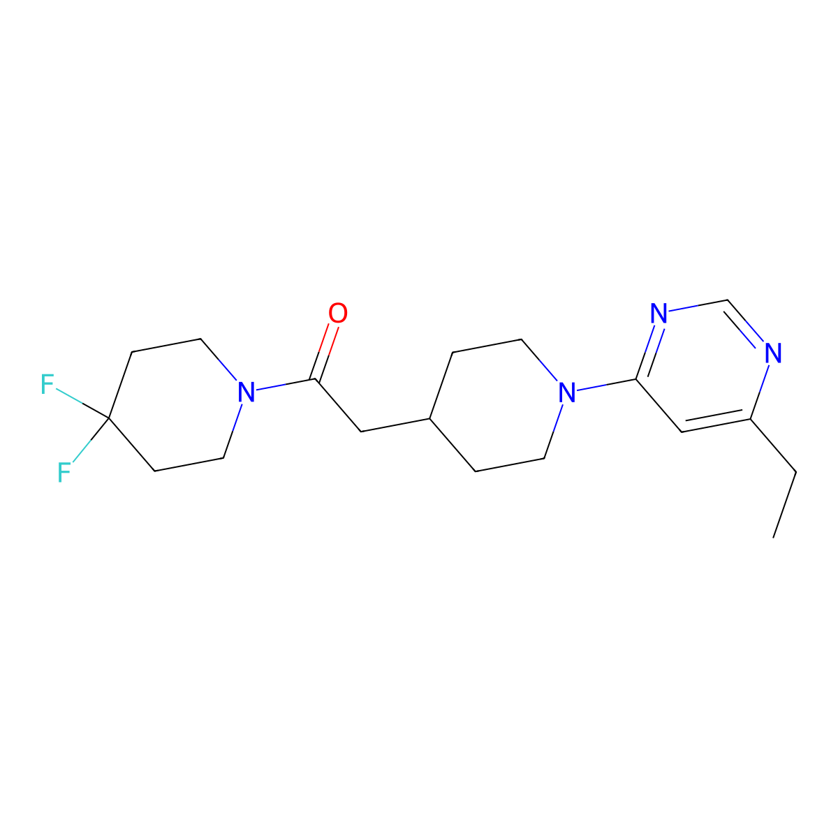 1-(4,4-Difluoropiperidin-1-yl)-2-[1-(6-ethylpyrimidin-4-yl)piperidin-4-yl]ethan-1-one molecular structure, CAS 3054575-23-1