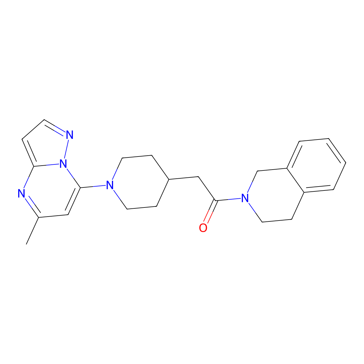 2-(1-{5-Methylpyrazolo[1,5-a]pyrimidin-7-yl}piperidin-4-yl)-1-(1,2,3,4-tetrahydroisoquinolin-2-yl)ethan-1-one molecular structure, CAS 3054575-30-0