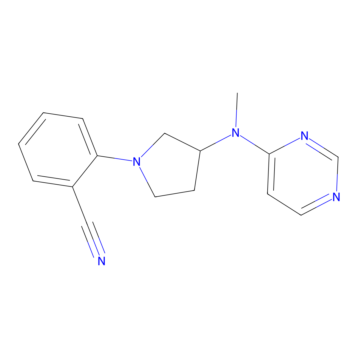 2-{3-[Methyl(pyrimidin-4-yl)amino]pyrrolidin-1-yl}benzonitrile molecular structure, CAS 3054575-31-1