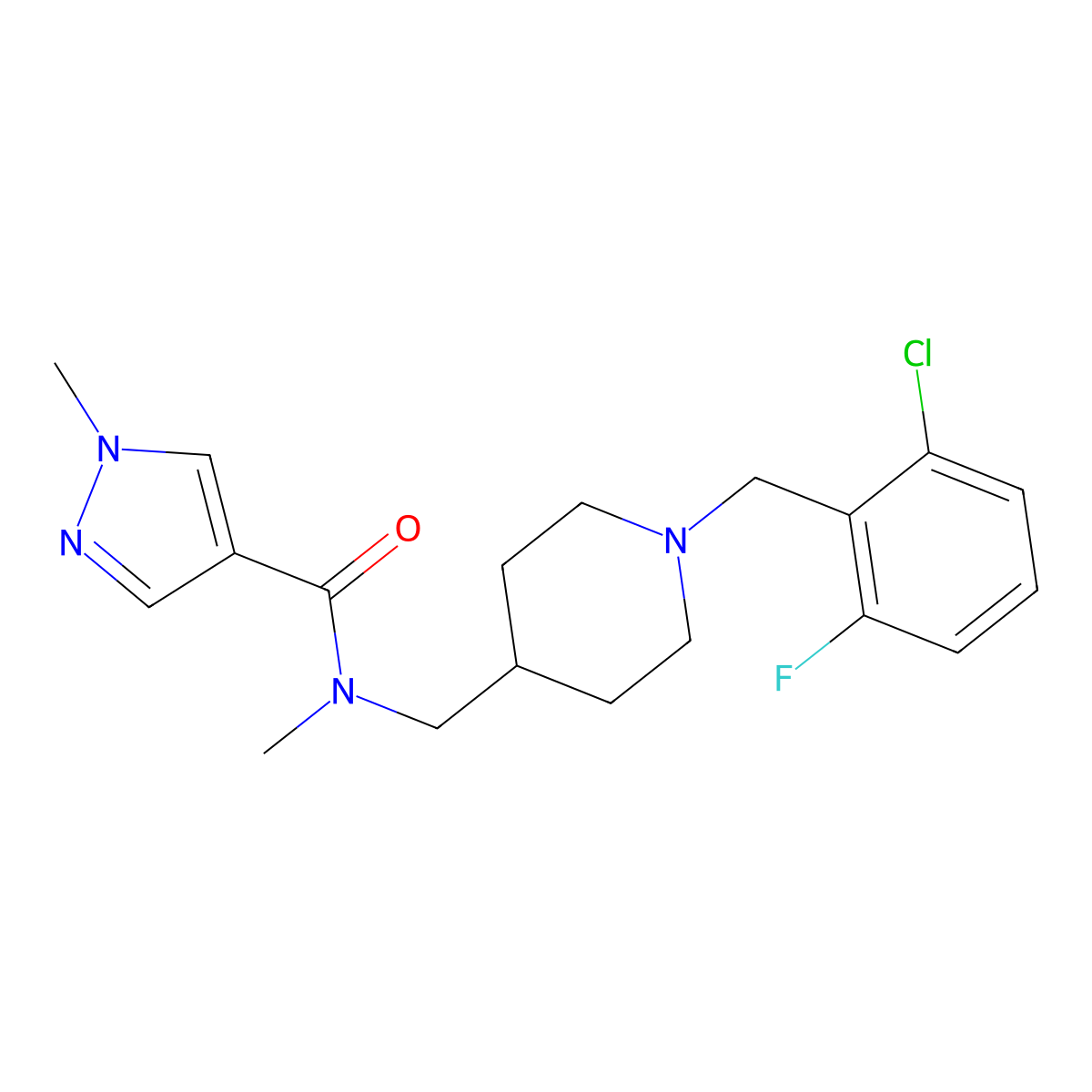 N-({1-[(2-chloro-6-fluorophenyl)methyl]piperidin-4-yl}methyl)-N,1-dimethyl-1H-pyrazole-4-carboxamide molecular structure, CAS 3054575-34-4