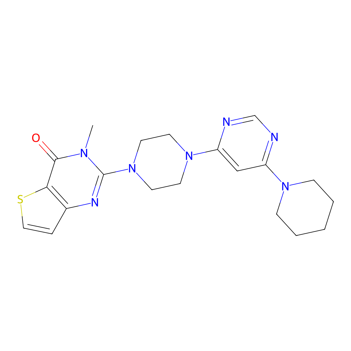 3-methyl-2-{4-[6-(piperidin-1-yl)pyrimidin-4-yl]piperazin-1-yl}-3H,4H-thieno[3,2-d]pyrimidin-4-one molecular structure, CAS 3054575-37-7