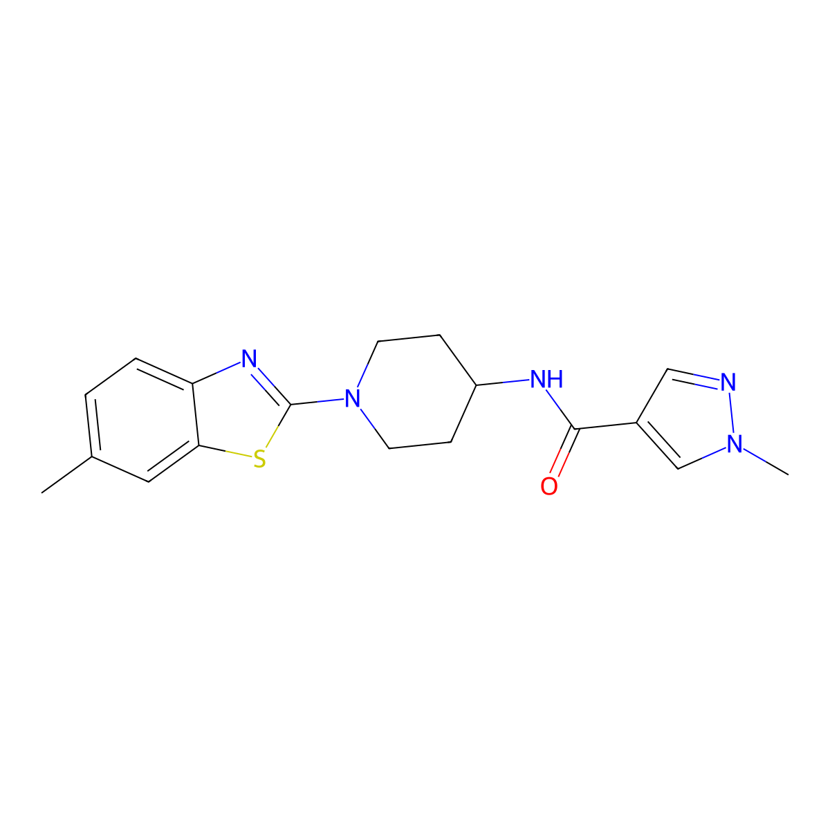 1-methyl-N-[1-(6-methyl-1,3-benzothiazol-2-yl)piperidin-4-yl]-1H-pyrazole-4-carboxamide molecular structure, CAS 3054575-39-9