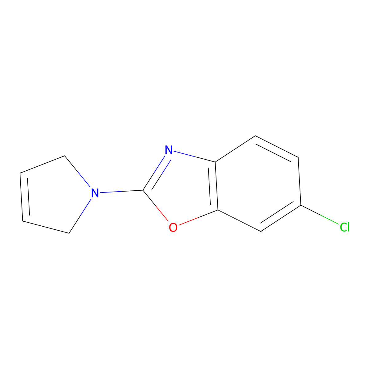 6-chloro-2-(2,5-dihydro-1H-pyrrol-1-yl)-1,3-benzoxazole molecular structure, CAS 3054575-40-2