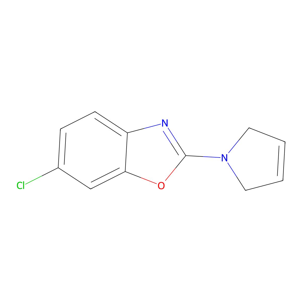 6-chloro-2-(2,5-dihydro-1H-pyrrol-1-yl)-1,3-benzoxazole molecular structure, CAS 3054575-40-2