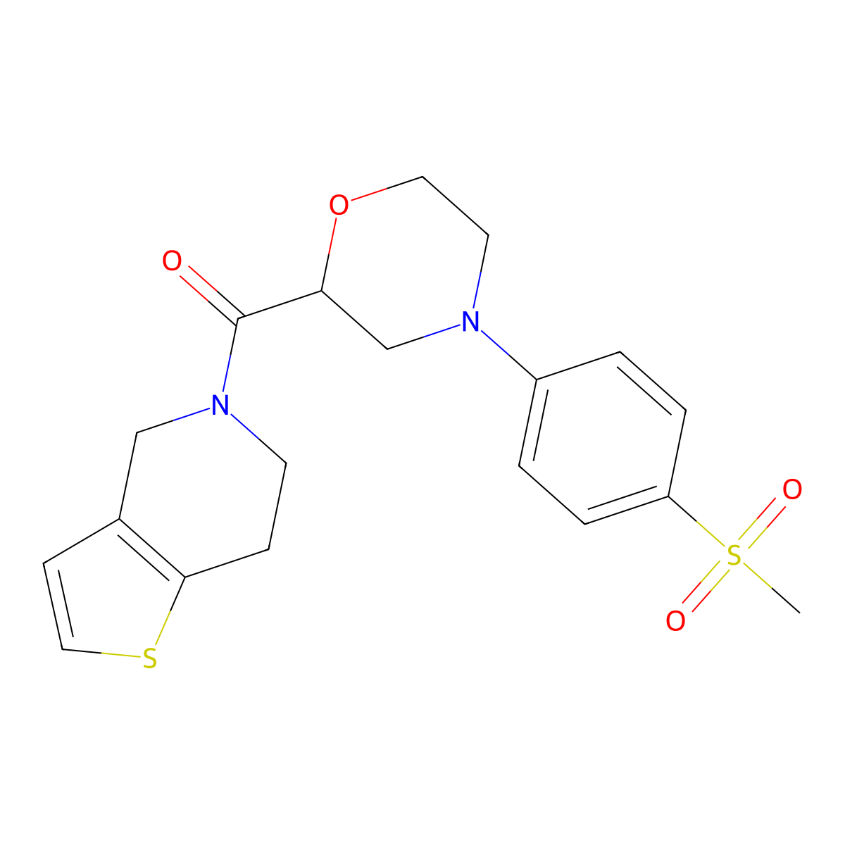 4-(4-methanesulfonylphenyl)-2-{4H,5H,6H,7H-thieno[3,2-c]pyridine-5-carbonyl}morpholine molecular structure, CAS 3054575-41-3
