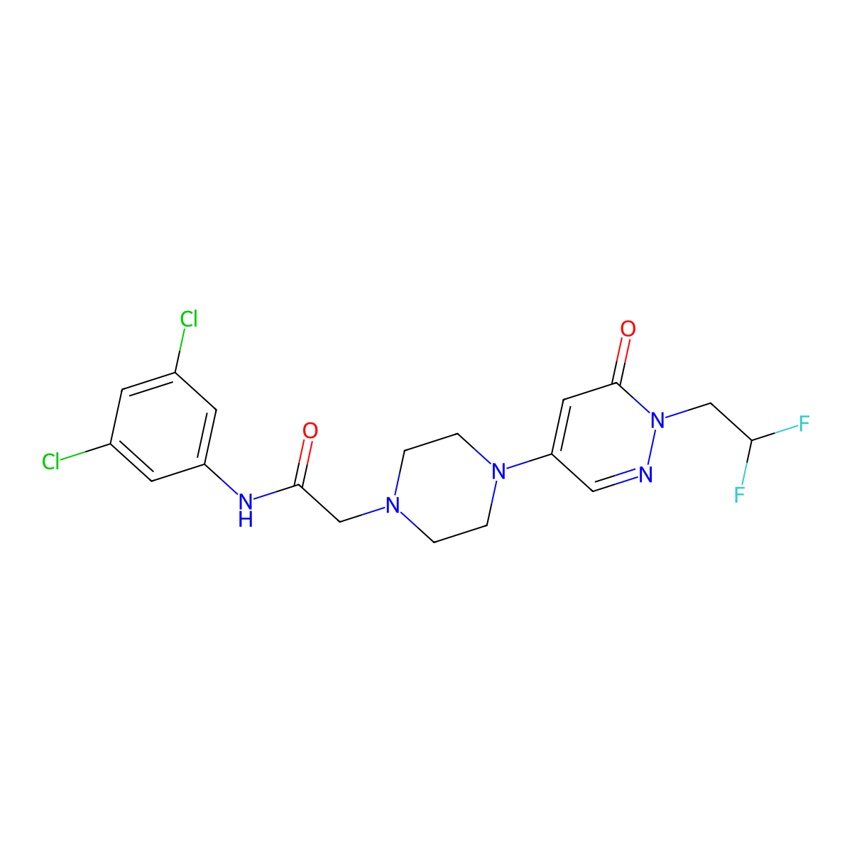 N-(3,5-dichlorophenyl)-2-{4-[1-(2,2-difluoroethyl)-6-oxo-1,6-dihydropyridazin-4-yl]piperazin-1-yl}acetamide molecular structure, CAS 3054575-44-6