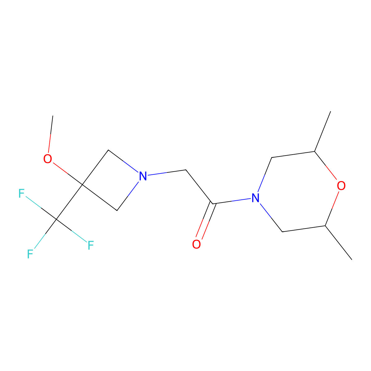 1-(2,6-Dimethylmorpholin-4-yl)-2-[3-methoxy-3-(trifluoromethyl)azetidin-1-yl]ethan-1-one molecular structure, CAS 3054575-46-8