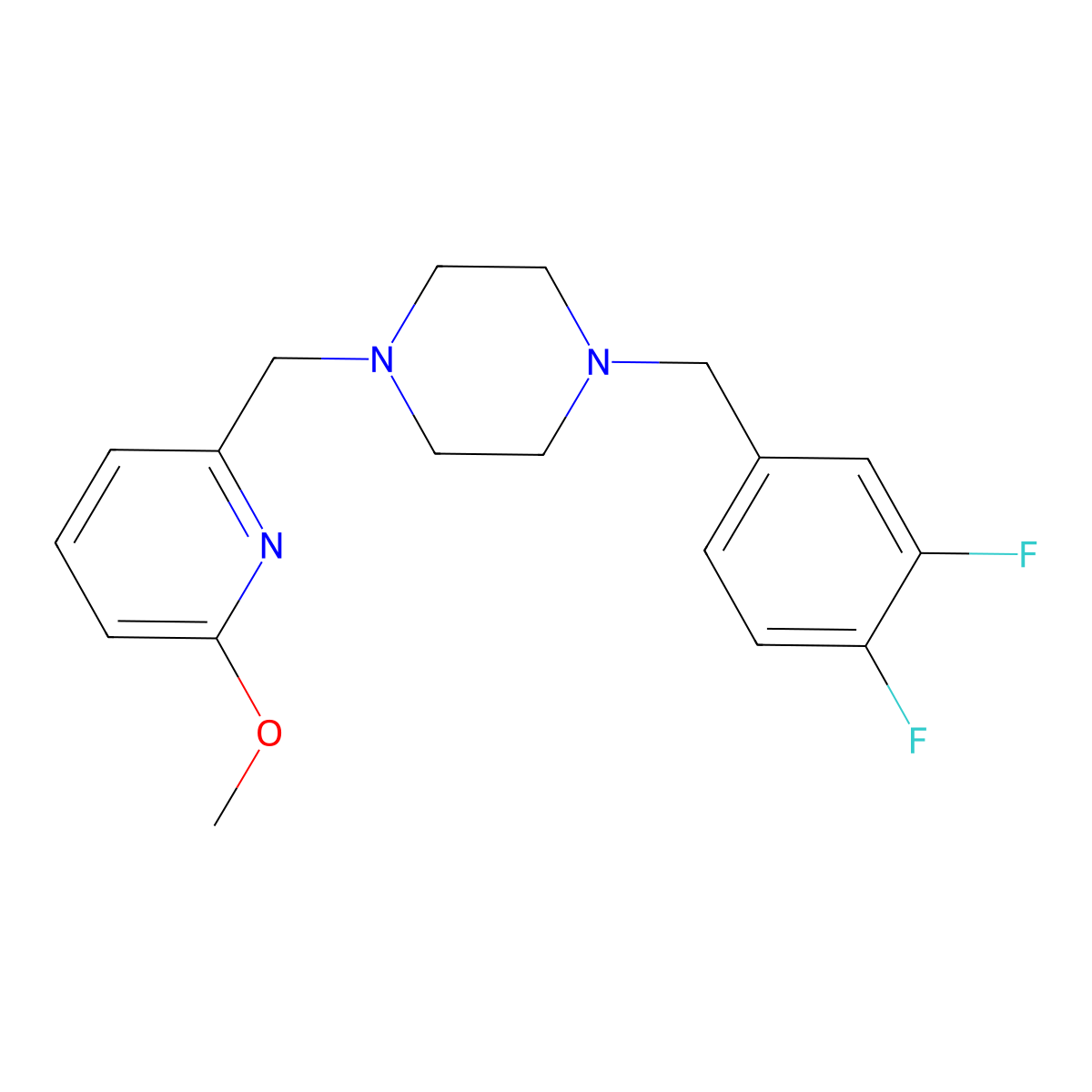 1-[(3,4-Difluorophenyl)methyl]-4-[(6-methoxypyridin-2-yl)methyl]piperazine molecular structure, CAS 3054575-50-4