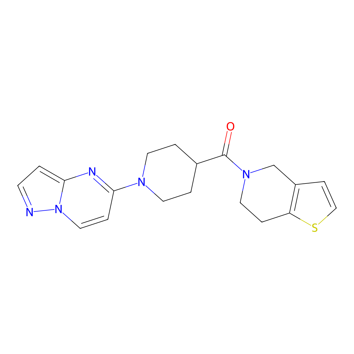 1-{pyrazolo[1,5-a]pyrimidin-5-yl}-4-{4H,5H,6H,7H-thieno[3,2-c]pyridine-5-carbonyl}piperidine molecular structure, CAS 3054575-51-5