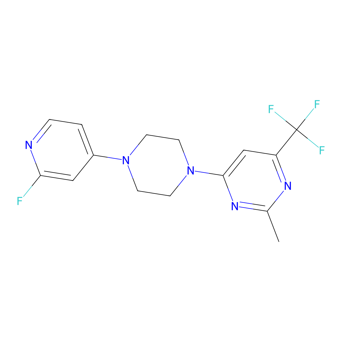 4-[4-(2-Fluoropyridin-4-yl)piperazin-1-yl]-2-methyl-6-(trifluoromethyl)pyrimidine molecular structure, CAS 3054575-55-9