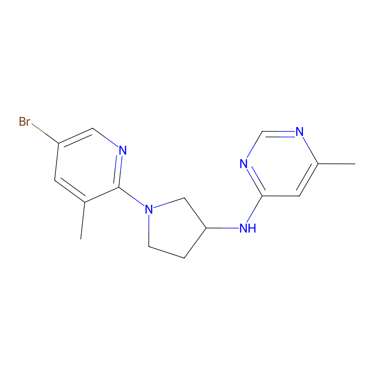 N-[1-(5-bromo-3-methylpyridin-2-yl)pyrrolidin-3-yl]-6-methylpyrimidin-4-amine molecular structure, CAS 3054575-57-1