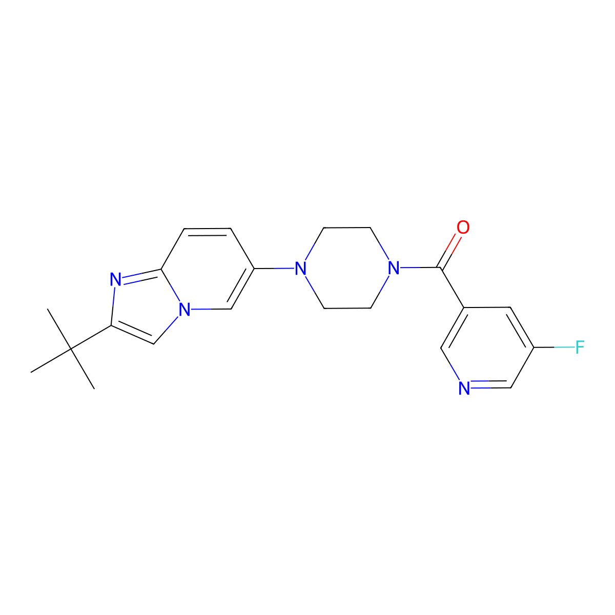 1-{2-Tert-butylimidazo[1,2-a]pyridin-6-yl}-4-(5-fluoropyridine-3-carbonyl)piperazine molecular structure, CAS 3054575-58-2
