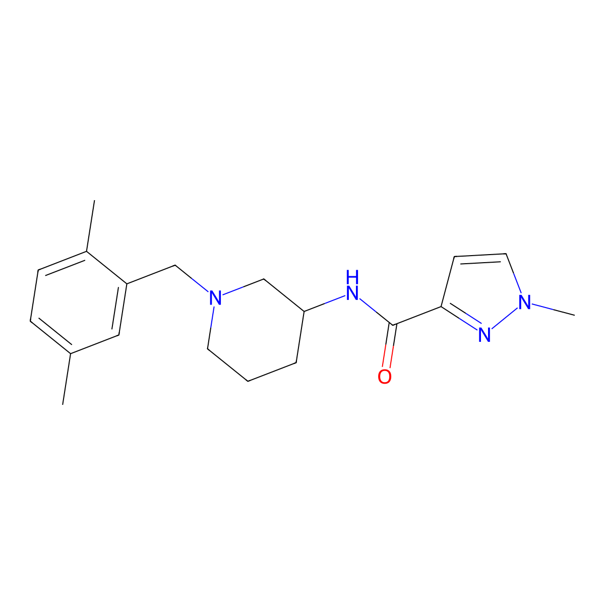 N-{1-[(2,5-dimethylphenyl)methyl]piperidin-3-yl}-1-methyl-1H-pyrazole-3-carboxamide molecular structure, CAS 3054575-61-7