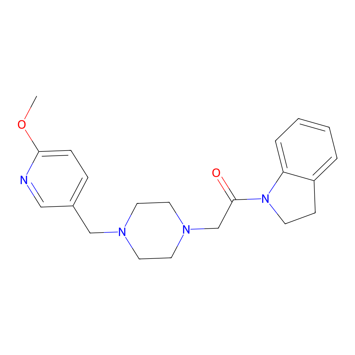1-(2,3-dihydro-1H-indol-1-yl)-2-{4-[(6-methoxypyridin-3-yl)methyl]piperazin-1-yl}ethan-1-one molecular structure, CAS 3054575-70-8