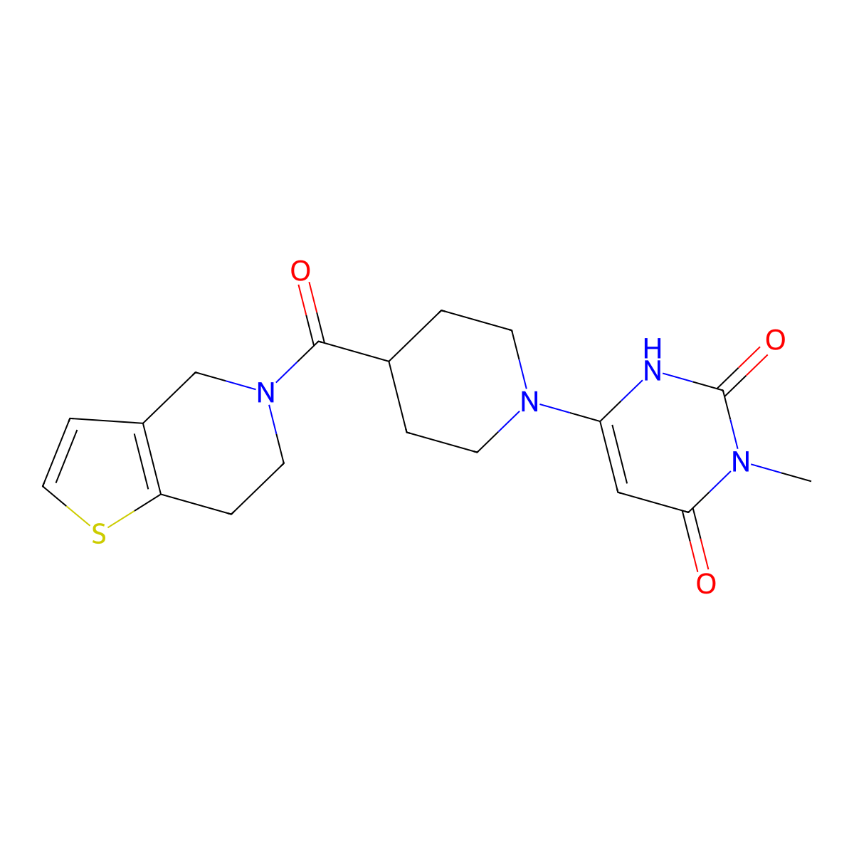 3-methyl-6-(4-{4H,5H,6H,7H-thieno[3,2-c]pyridine-5-carbonyl}piperidin-1-yl)-1,2,3,4-tetrahydropyrimidine-2,4-dione molecular structure, CAS 3054575-72-0