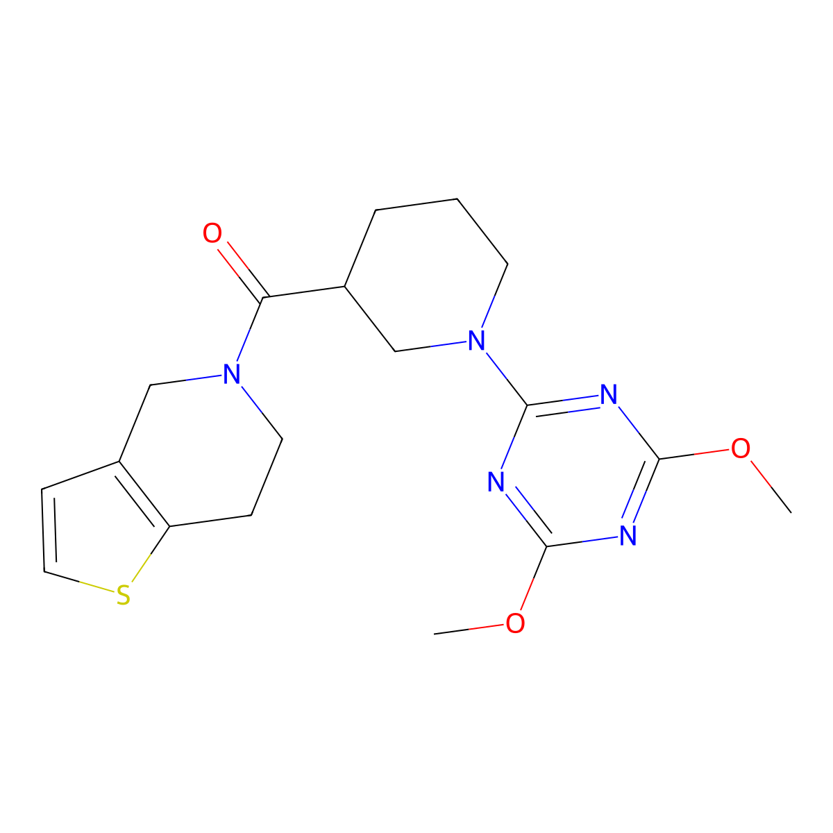 2,4-dimethoxy-6-(3-{4H,5H,6H,7H-thieno[3,2-c]pyridine-5-carbonyl}piperidin-1-yl)-1,3,5-triazine molecular structure, CAS 3054575-73-1